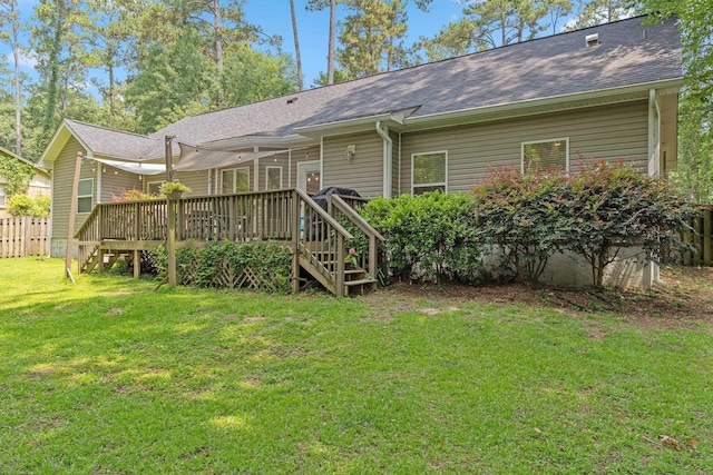 3524 Rosemont Ridge Rd, Tallahassee, FL 32312 - rear view of property featuring a wooden deck, roof with shingles, and stairway