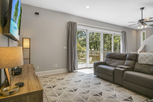 1324 Branch St, Tallahassee, FL 32303 - living room featuring ceiling fan, recessed lighting, and light tile patterned flooring