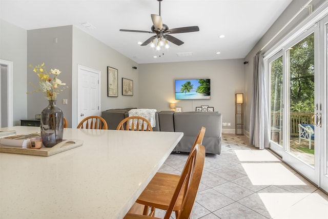 1324 Branch St, Tallahassee, FL 32303 - dining room featuring light tile patterned floors, ceiling fan, and recessed lighting