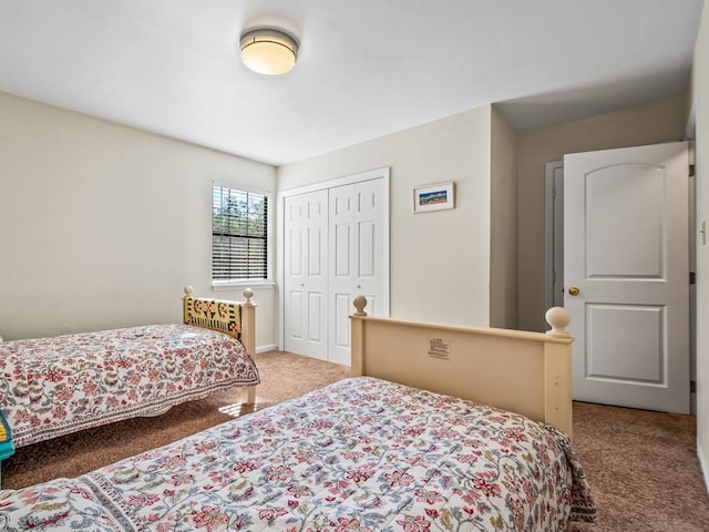 bedroom with carpet flooring and a closet