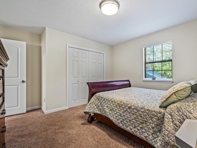 bedroom with a closet and carpet floors