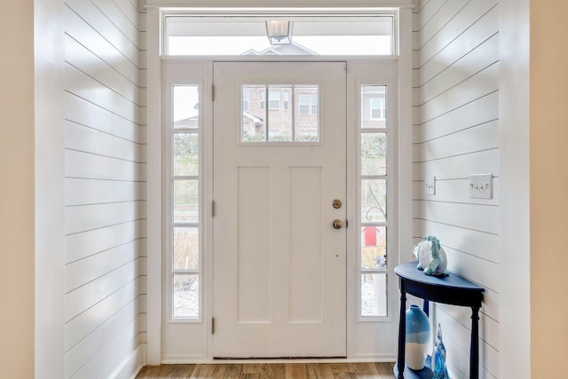 foyer entrance featuring a healthy amount of sunlight and light hardwood / wood-style floors