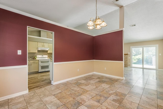 2304 Chester Ct, Tallahassee, FL 32312 - unfurnished dining area featuring visible vents, baseboards, a notable chandelier, and crown molding