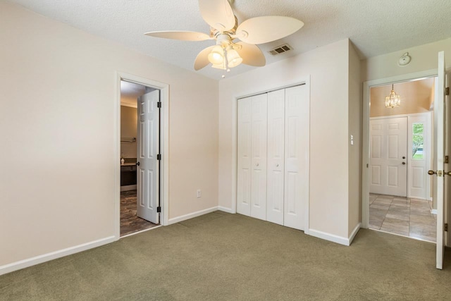 2304 Chester Ct, Tallahassee, FL 32312 - unfurnished bedroom featuring baseboards, visible vents, carpet floors, and a closet