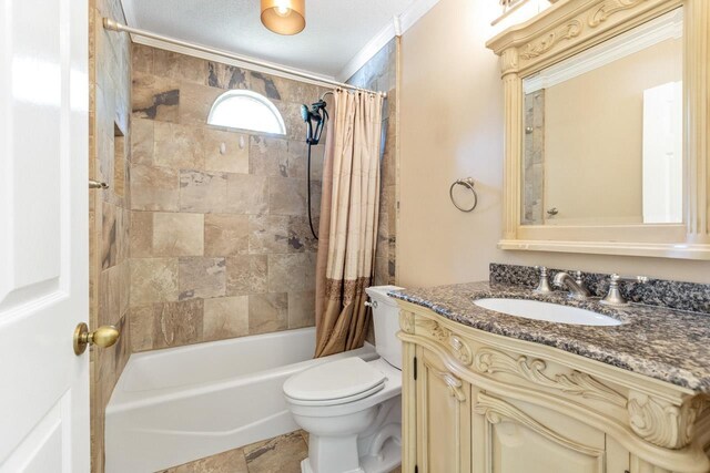 2304 Chester Ct, Tallahassee, FL 32312 - full bathroom featuring toilet, crown molding, vanity, and shower / bathtub combination with curtain