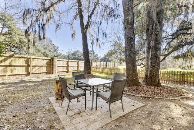 view of patio with outdoor dining space and a fenced backyard