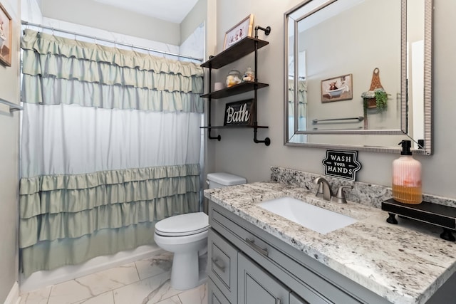10732 Sycamore Ridge Ln, Tallahassee, FL 32305 - full bathroom with marble finish flooring, vanity, toilet, and shower / tub combo