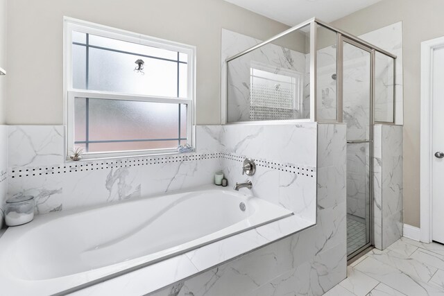 10732 Sycamore Ridge Ln, Tallahassee, FL 32305 - full bathroom featuring a marble finish shower, a garden tub, and marble finish floors