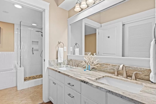 9100 Baytowne Wharf Boulevard 470/472, Walton Beaches, FL 32550 - full bath with a stall shower, double vanity, tile patterned floors, a bath, and recessed lighting
