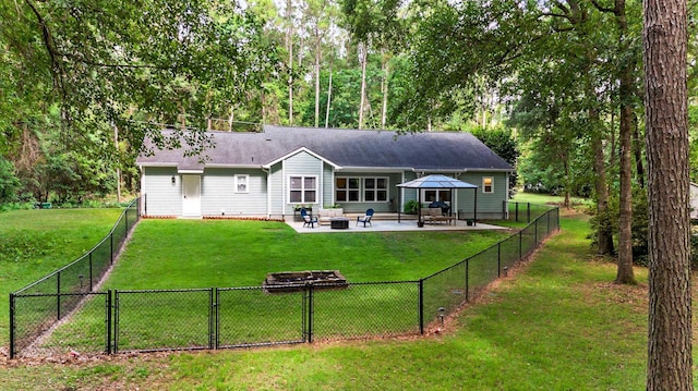 4557 Running Meadows Ln, Tallahassee, FL 32303 - back of house featuring a patio, a fenced backyard, a gate, a gazebo, and view of scattered trees
