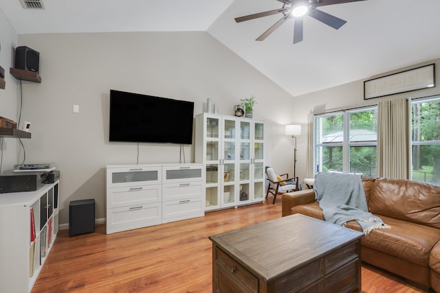 4557 Running Meadows Ln, Tallahassee, FL 32303 - living room featuring vaulted ceiling, a ceiling fan, and light wood finished floors