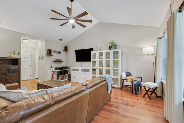 4557 Running Meadows Ln, Tallahassee, FL 32303 - living area featuring ceiling fan, lofted ceiling, and light wood-type flooring