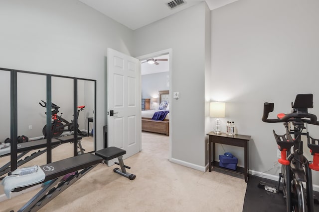 4557 Running Meadows Ln, Tallahassee, FL 32303 - exercise room with light colored carpet and ceiling fan