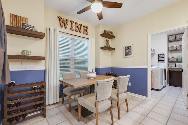 4557 Running Meadows Ln, Tallahassee, FL 32303 - dining space featuring washer / clothes dryer, light tile patterned floors, and a ceiling fan