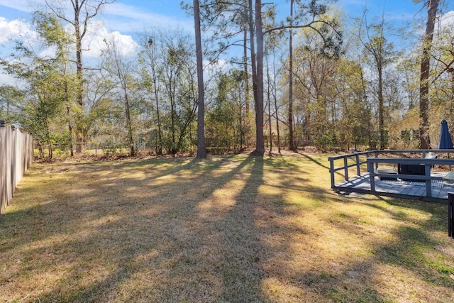 view of yard with fence and a deck