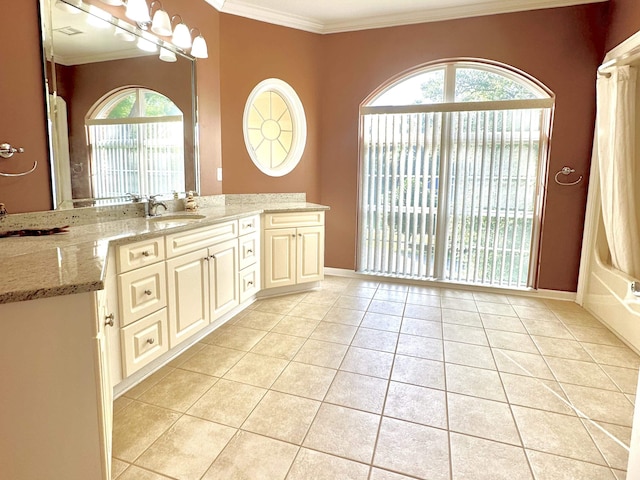 10 Yvonne Ct, Havana, FL 32333 - bathroom featuring vanity, tile patterned flooring, crown molding, and a bathtub