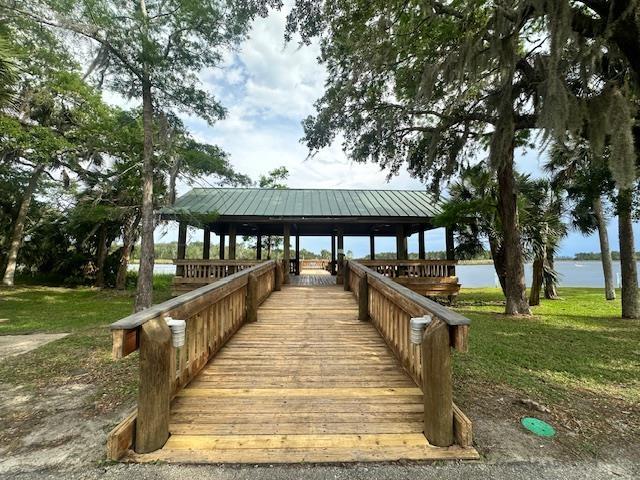 32 Pirates Cove Ln, Saint Marks, FL 32355 - dock with a gazebo and a water view