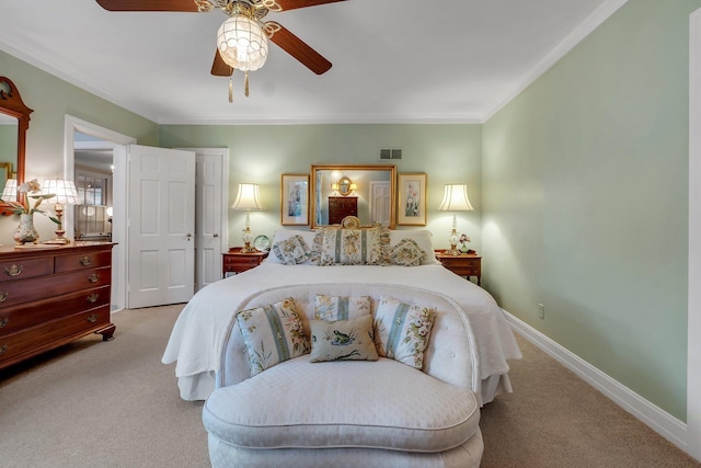 1540 Isabel Ct, Tallahassee, FL 32303 - bedroom featuring carpet, crown molding, and a ceiling fan