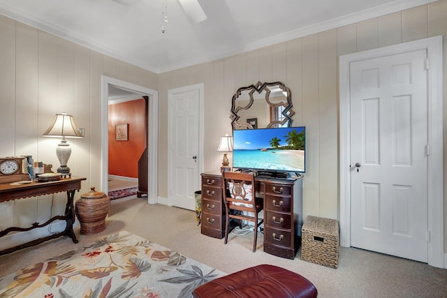 1540 Isabel Ct, Tallahassee, FL 32303 - carpeted office space with ornamental molding and a ceiling fan