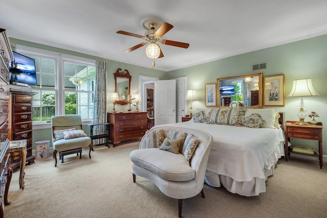 1540 Isabel Ct, Tallahassee, FL 32303 - carpeted bedroom featuring crown molding and a ceiling fan