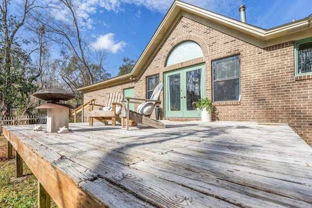 wooden terrace with french doors