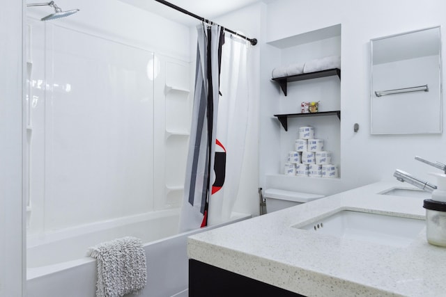 full bathroom featuring vanity, toilet, and shower / tub combo