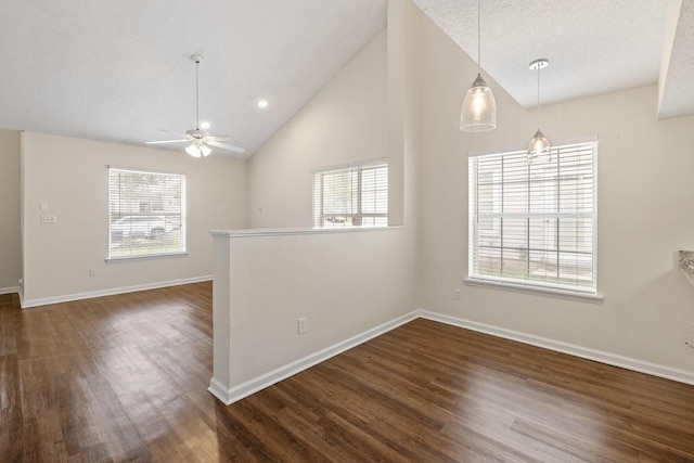 3068 Royal Palm Way, Tallahassee, FL 32309 - spare room with ceiling fan, dark wood-style flooring, baseboards, and high vaulted ceiling
