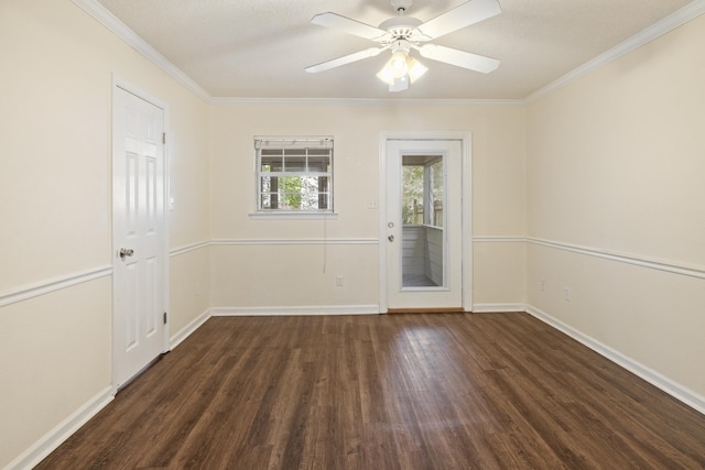 3068 Royal Palm Way, Tallahassee, FL 32309 - spare room featuring dark wood-style flooring, crown molding, baseboards, and a ceiling fan