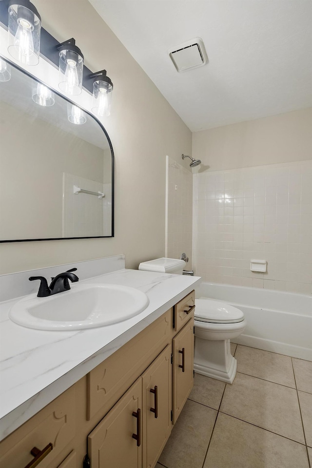 8352 Chickasaw Trl, Tallahassee, FL 32312 - bathroom with vanity, tile patterned floors, toilet, and shower / bathtub combination