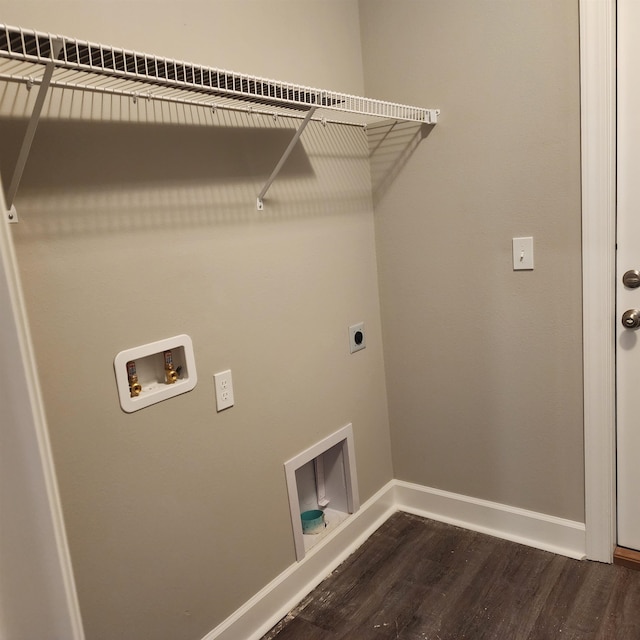 washroom with washer hookup, electric dryer hookup, and dark hardwood / wood-style floors