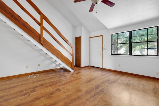 1355 Warrior Way Unit 67, Tallahassee, FL 32304 - entrance foyer featuring lofted ceiling, ceiling fan, wood finished floors, baseboards, and stairs