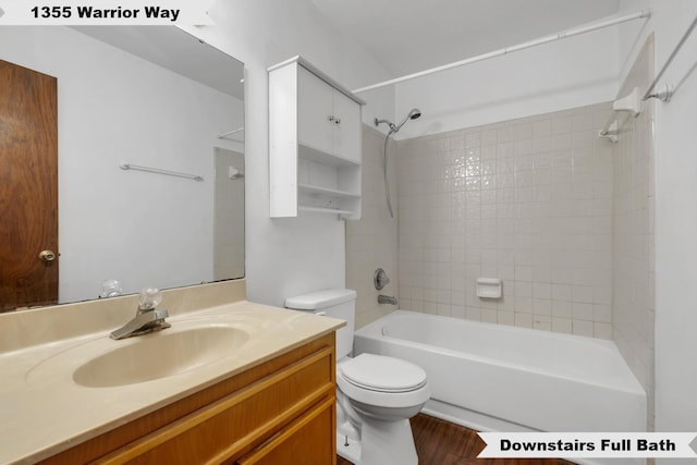1355 Warrior Way Unit 67, Tallahassee, FL 32304 - bathroom with toilet, vanity, tub / shower combination, and wood finished floors