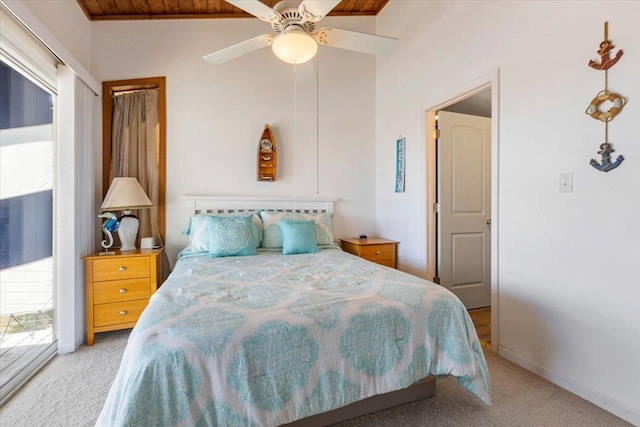 17 Harbour Point Dr, Crawfordville, FL 32327 - bedroom with light colored carpet, wooden ceiling, lofted ceiling, and a ceiling fan
