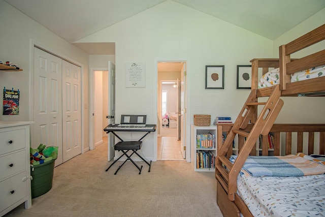 1682 Copperfield Cir, Tallahassee, FL 32312 - bedroom featuring vaulted ceiling, light colored carpet, and a closet