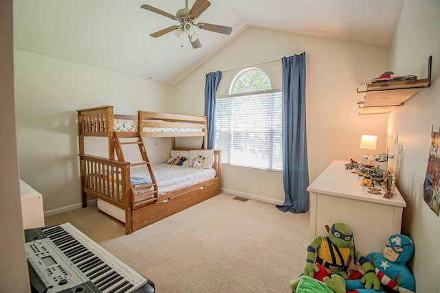 1682 Copperfield Cir, Tallahassee, FL 32312 - bedroom featuring light colored carpet, lofted ceiling, and a ceiling fan