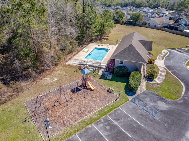 aerial view with a residential view