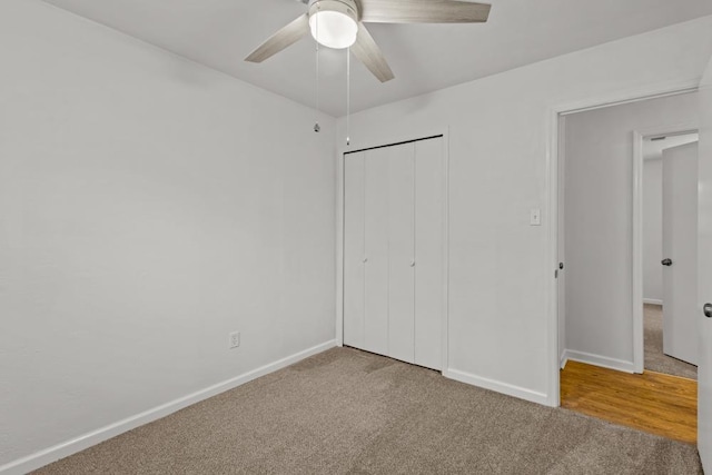 3142 Seattle Slew Ct, Tallahassee, FL 32309 - unfurnished bedroom featuring carpet floors, baseboards, a closet, and a ceiling fan