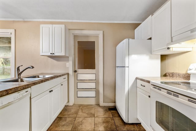 450 W Dogwood St, Monticello, FL 32344 - kitchen with white appliances, crown molding, white cabinetry, and a sink