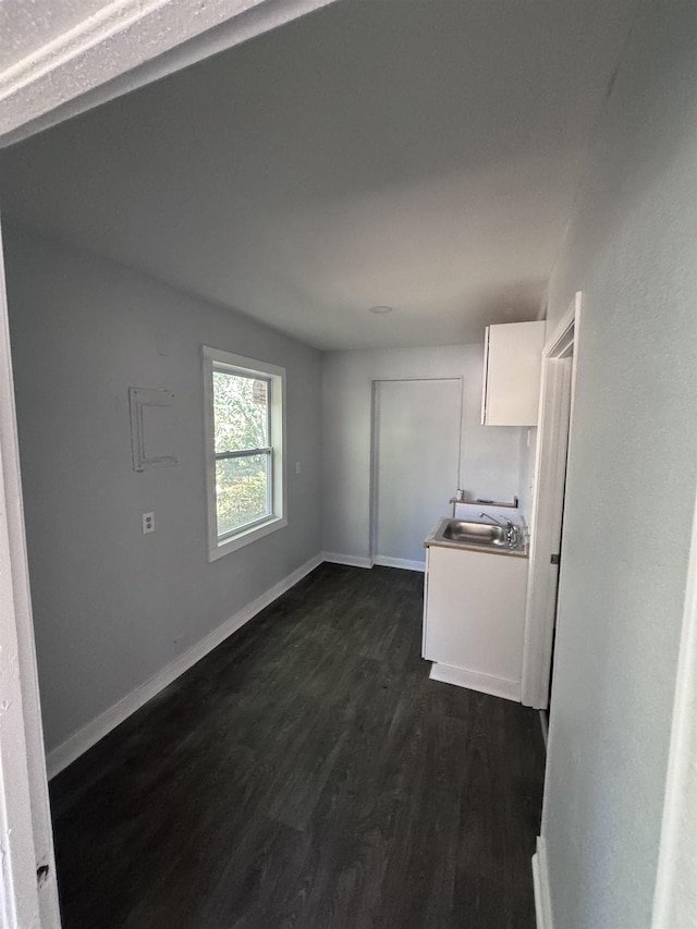 spare room featuring sink and dark wood-type flooring