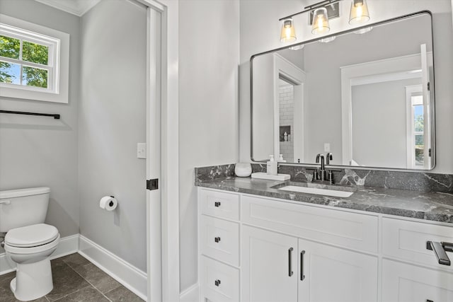 1020 Baum Rd, Tallahassee, FL 32317 - bathroom featuring toilet, vanity, baseboards, and ornamental molding