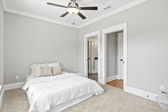 1020 Baum Rd, Tallahassee, FL 32317 - bedroom with carpet, crown molding, baseboards, and a ceiling fan