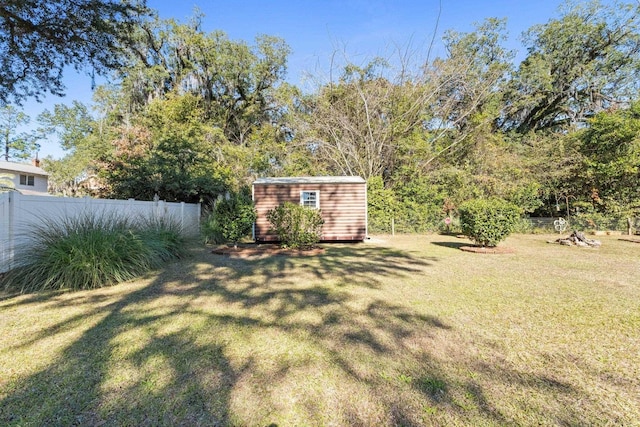 view of yard featuring a storage unit