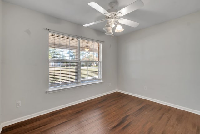 empty room featuring ceiling fan and wood-type flooring