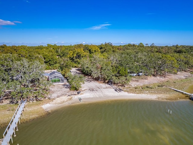 aerial view featuring a water view