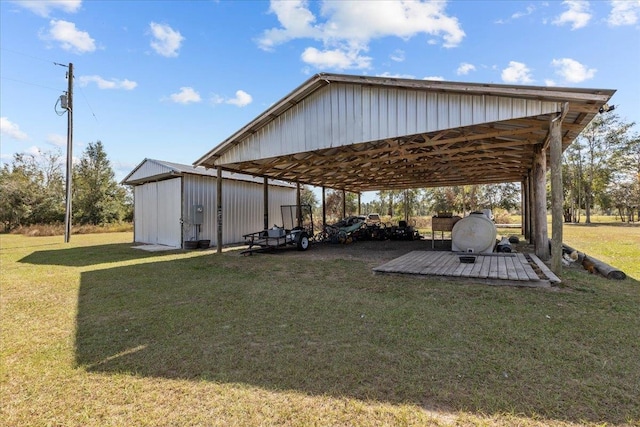 view of parking with a lawn