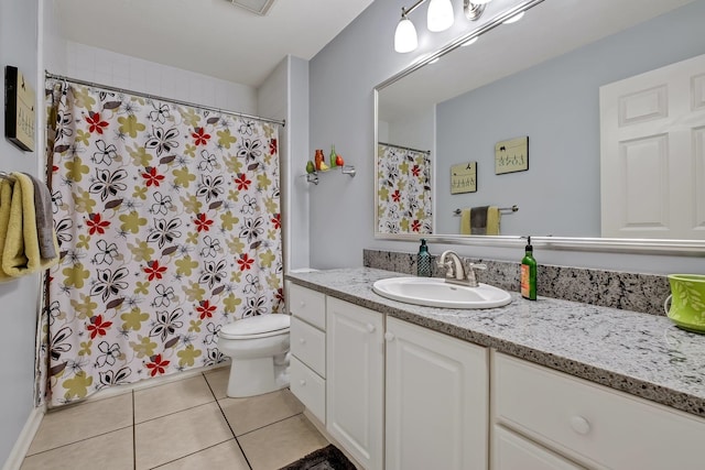 bathroom with tile patterned flooring, vanity, and toilet