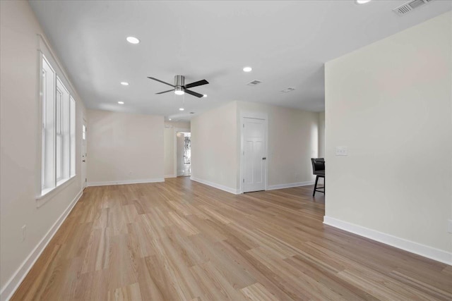 1602 Carruthers St, Tallahassee, FL 32308 - unfurnished living room featuring recessed lighting, ceiling fan, light wood-type flooring, and baseboards