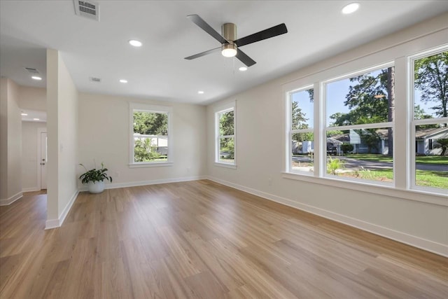 1602 Carruthers St, Tallahassee, FL 32308 - empty room featuring baseboards, recessed lighting, light wood-style floors, and a ceiling fan