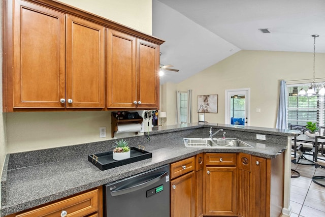 3224 Lord Murphy Trl, Tallahassee, FL 32309 - kitchen featuring a sink, a peninsula, brown cabinets, and dishwasher