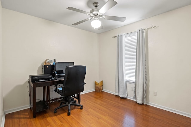 3224 Lord Murphy Trl, Tallahassee, FL 32309 - office area with baseboards, light wood-style flooring, and ceiling fan